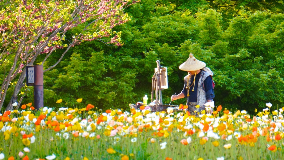 Old man painting in a park in Tokyo. is this Life???